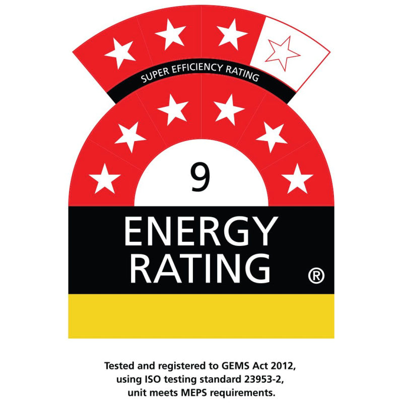 Bar Fridge | 2 Door Alfresco | Schmick SC70 showing an energy rating of 9 out of 10 stars